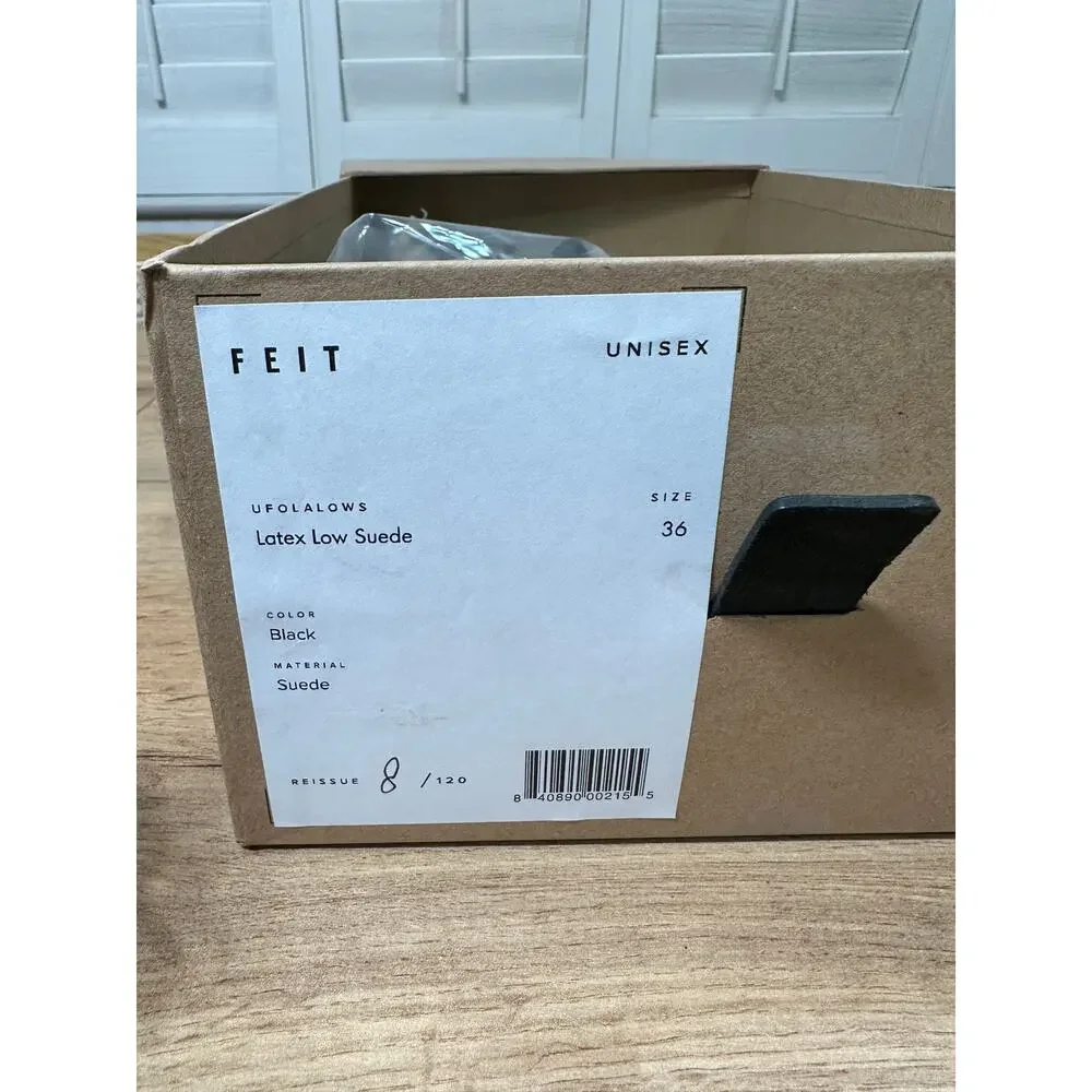 Feit Latex Low Suede Black Sneakers Unisex Size 5.5/6 US 36 EU NIB Italian